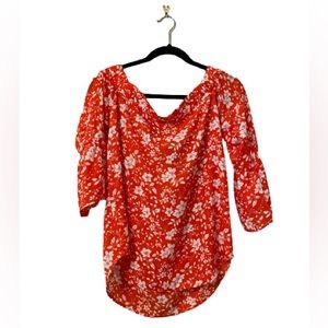 Verse Stassi Orange Off-Shoulder Top with Bell Sleeves- Size Medium